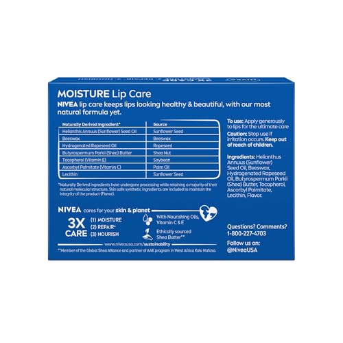 NIVEA Moisture Lip Care - Unisex Intensively Moisturizing Balm - 0.17 oz, Pack Of 4