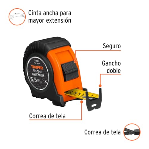 Flexómetro Truper FH-55M Naranja de Impacto 5.5 m Cinta 25 mm