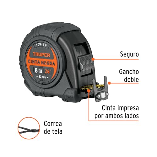 Flexómetro Truper Negro contra Impactos 8 m 25 mm