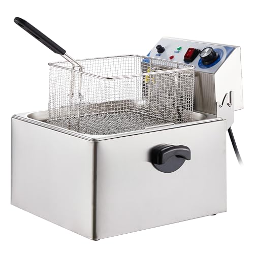 Freidora eléctrica de 11 L, freidora de acero inoxidable de 10 cuartos con cesta, freidora de encimera de un solo tanque con control de temperatura ajustable, perfecta para cocina y restaurante