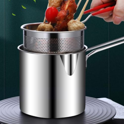 Cabilock 1 juego de olla profunda de acero inoxidable con cesta de freír, versátil olla de cocina para el hogar, restaurante, sartén de leche profunda, fuente de comida y cocina