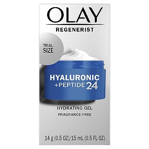 Olay Regenerist Hyaluronic + Peptide 24 Gel Face Moisturizer, Fragrance-Free, All Skin Types, Trial Size 0.5 oz