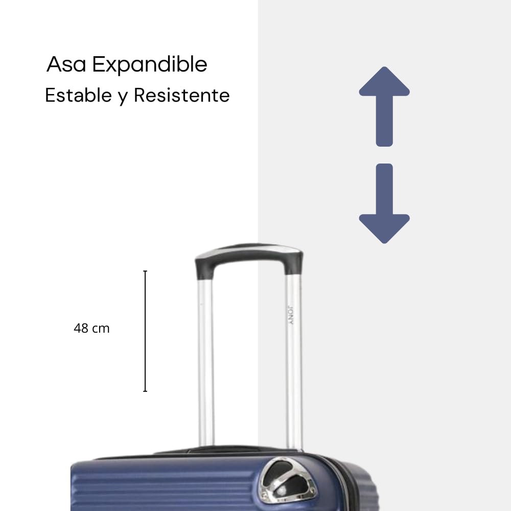 Maleta de Mano JONY Carry On Rigida Resistente Ruedas Giratorias 360 Mango Expandible ABS Candado de Seguridad (azul rayado)