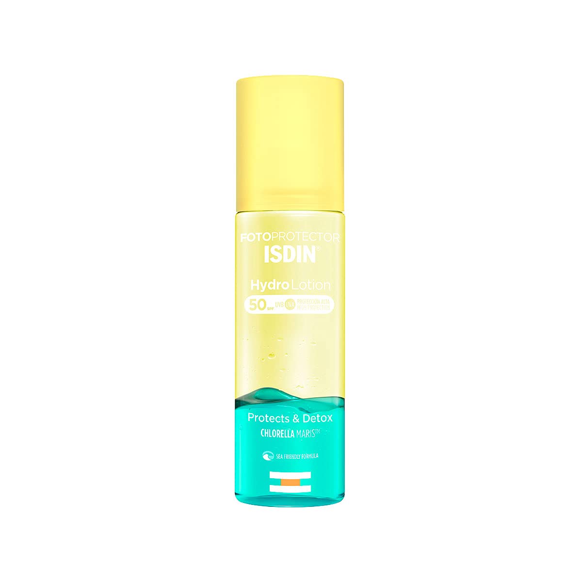 ISDIN Fotoprotector hydrolotion spf 50, protector solar corporal bifasico que protege y detoxifica la piel, hidratante y efecto refrescante, 200ml