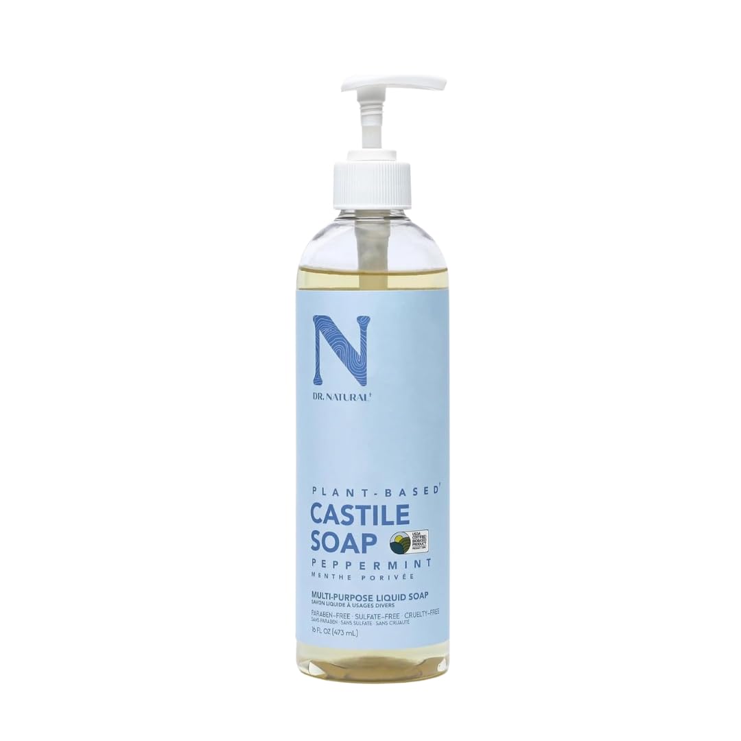 Dr. Natural Jabón de Castilla Líquido para Cuerpo | Natural, Orgánico, Sin Sulfatos y Parabenos | Shampoo y Jabon Facial | Hecho de Plantas, Aceite de Oliva, Coco y Palma, Manteca de Karité y Romero (Hierbabuena)