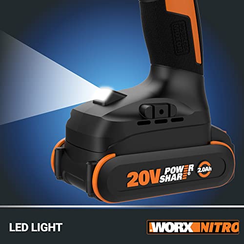 Worx Nitro - Taladro inalámbrico de 20 V de 1/2 pulgadas con motor sin escobillas, juego compacto y ligero de solo 6 pulgadas y 3 libras, solo herramienta WX130L.9 compatible con Power Share