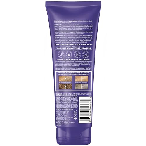 L’Oréal Paris Acondicionador con tecnología morada Ever Pure Purple, neutraliza y matiza los tonos amarillentos y naranjas del pelo, para todo tipo de pelo teñido sin Sulfatos, 200ml