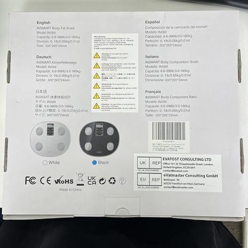 INSMART Báscula de grasa corporal para personas digital con aplicación, báscula Bluetooth para frecuencia cardíaca, grasa corporal, IMC, peso, masa muscular, agua, proteínas, músculos esqueléticos