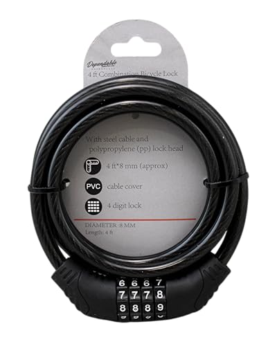 Cerradura de bicicleta de acero flexible de 4 pies con mecanismo de ajuste automático, 8 mm de grosor con cubierta de PVC, código de 4 dígitos reiniciable, cable de seguridad multiusos para scooters,