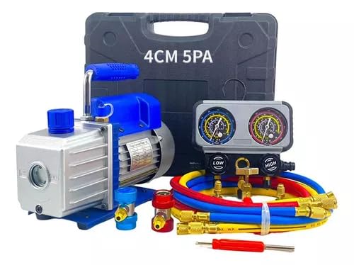 FIXITFAST 4cfm 1/3hp Bomba De Vacío + Manómetro R134a/r22/r410a/r404a Kit de refrigeración con Caja de transporte, detector de fugas para refrigeración HVAC A/C recarga y mantenimiento sin aceite