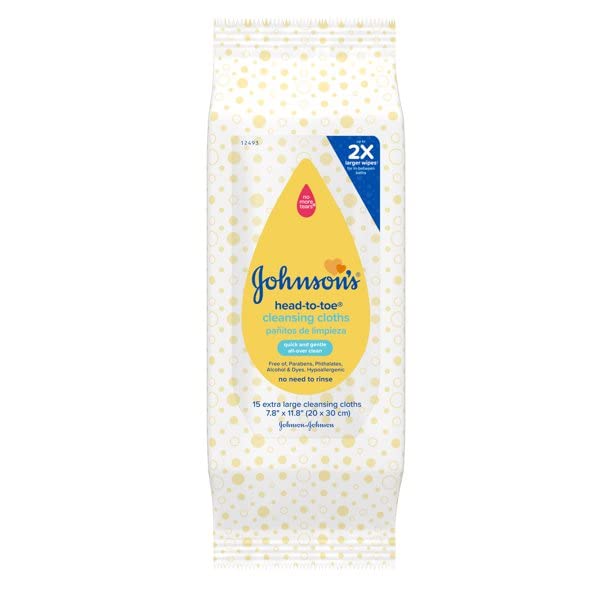 Johnson & Johnson 117008 Head-To-Toe Cleansing Clothe, 15ct (Pack of 6)