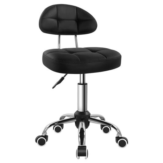 BFTOU Taburete Giratorio Minimalista Negro Cuadrado con Ruedas para Trabajo, SPA, Tienda, masajes. Taburete con Ruedas Ajustable en Altura y económico con Respaldo