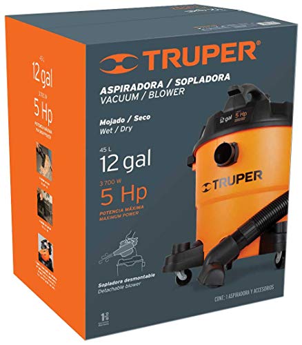 Aspiradora Truper ASP-12S 12 Galones con Soplador Desmontable para Sólidos y Líquidos