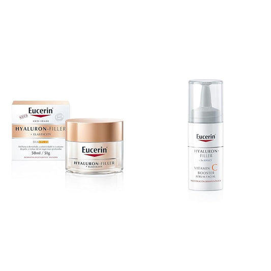 Eucerin Hyalluron Filler Crema de día FPS 50ml + Sérum facial Vitamin C y Ácido Hialurónico,Hyaluron Filler,8ml