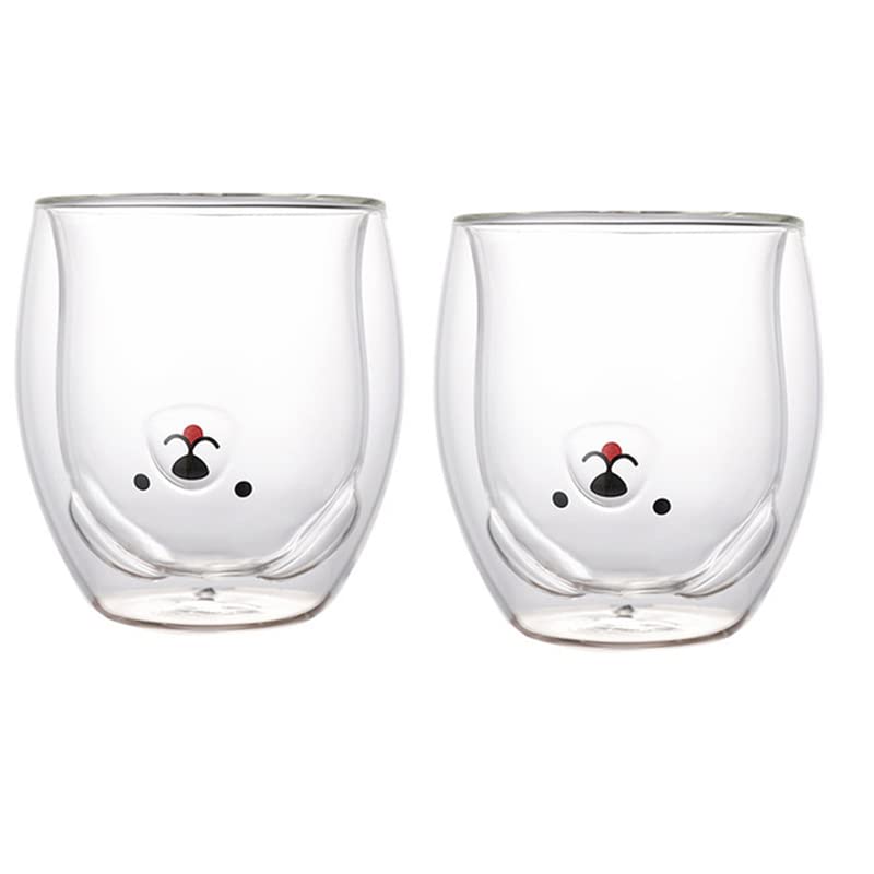 Taza de Cristal Creativa de Doble Pared con Oso y Perro 260 ml