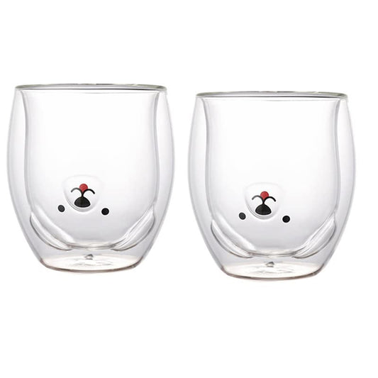 Taza de Cristal Creativa de Doble Pared con Oso y Perro 260 ml