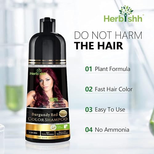 Combo Pack-2pcs Herbishh for Gray Hair Color Shampoo + 1pc Argan Intense Hair Mask- Natural Dye Shampoo – Colors in Minutes – Long-lasting color– 500 Ml –Stimulates Dry Frizzy (Burgundy)