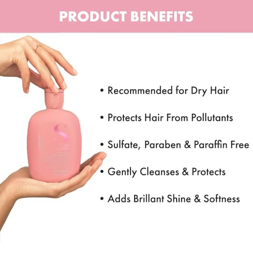 Champú hidratante sin sulfato Alfaparf Milano Semi Di Lino para cabello seco - Nutrición y protección para cabello teñido - Libre de SLS, parabenos y parafina - Calidad profesional de salón - 249 ml