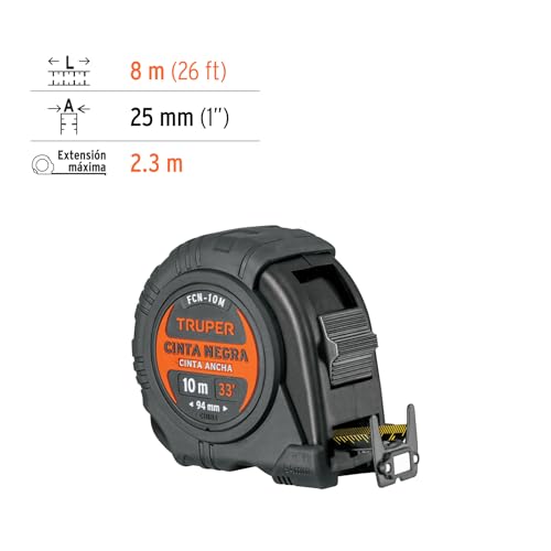 Flexómetro Truper Negra 10 m contra Impactos