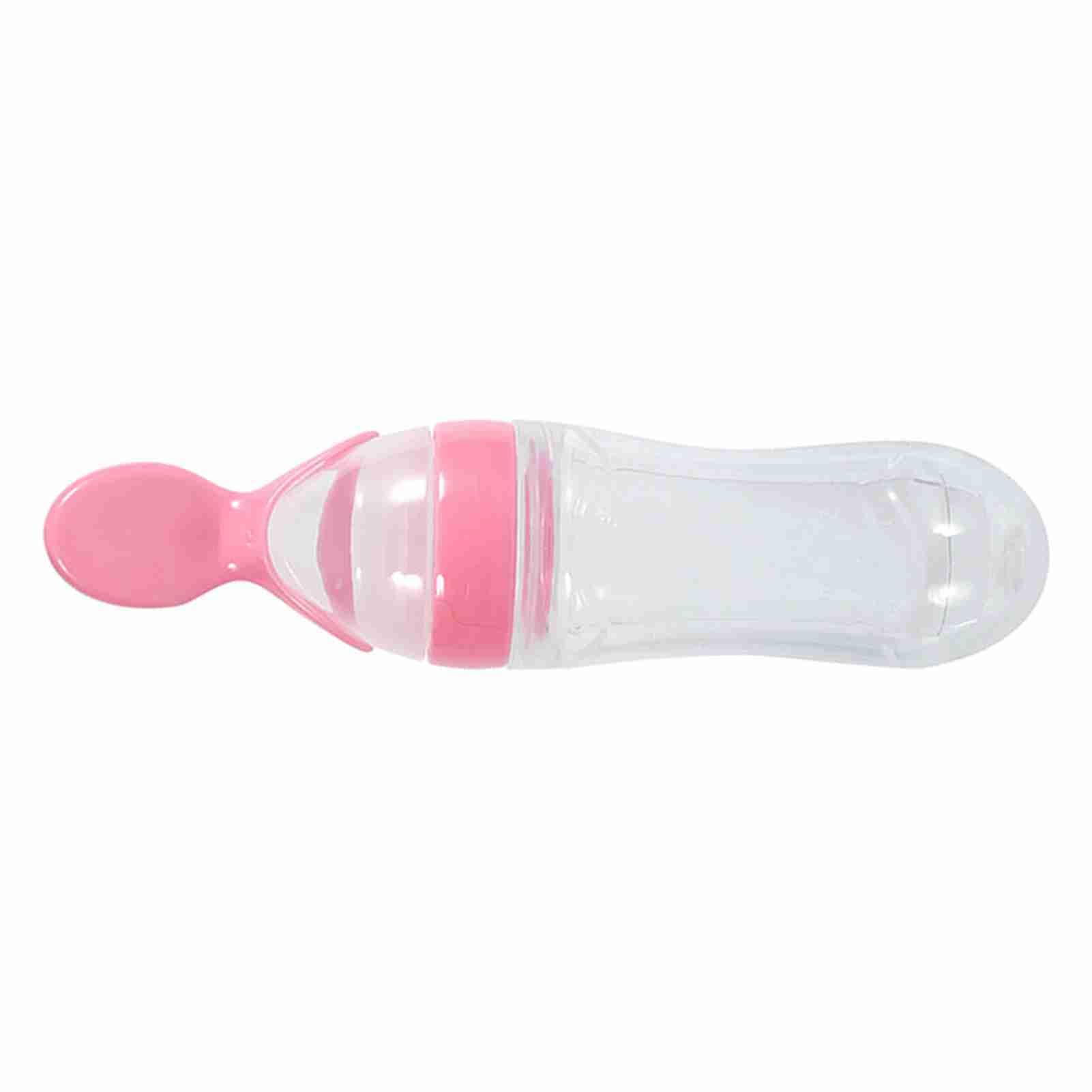 Biberón, biberón para bebés, alimentador de alimentos resistente a altas temperaturas, con cuchara portátil para bebé para exteriores(Pink)