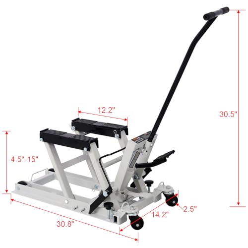 SPOFLYINN - Gato hidráulico de elevación para Motocicleta de 1500 Libras, Capacidad de elevación de Tijera con 4 Ruedas para ATV UTV Powersports Gris
