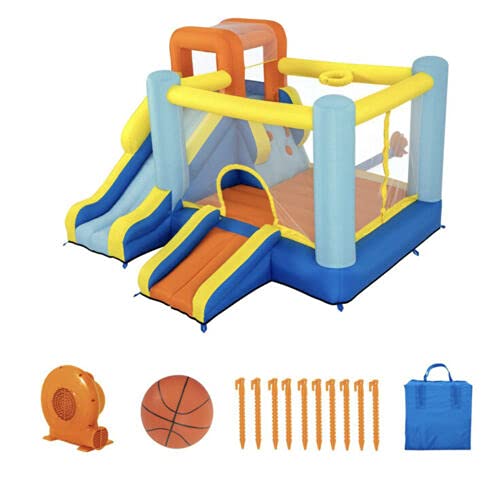Casa Inflable Up, In & Over Azul con Parque de Diversiones y Canasta de Baloncesto