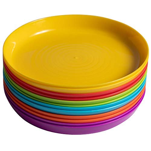 Klickpick Home - Platos para niños, 12 platos de plástico para niños, reutilizables, 6 colores brillantes, apto para lavaplatos, microondas, sin BPA, para niños y niños pequeños