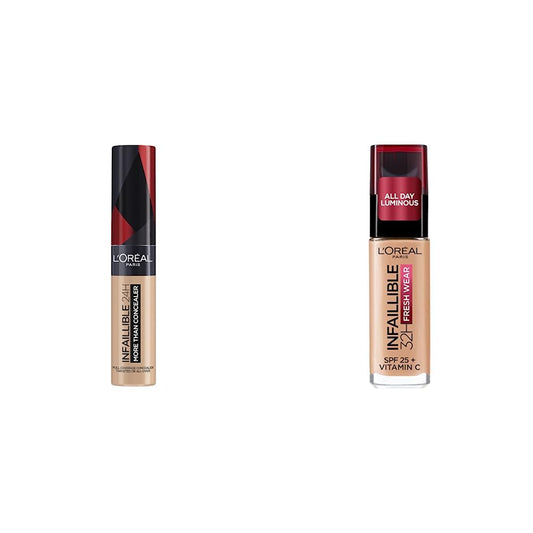 L´Oréal Paris, Corrector liquído de larga duración 24h,Infallible More than concealer,Tono 326 Vanilla, 14.4ml + L´Oréal Paris, Base de maquillaje líquida de larga duración, 30ml