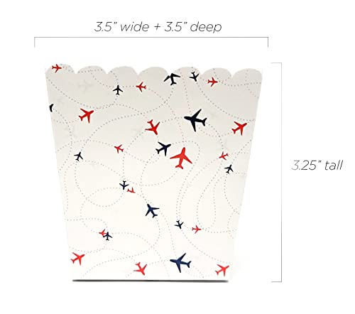 Cajas de aperitivos con temática de avión, para viajes, aventuras, suministros de fiesta de cumpleaños para niños, fiestas de piloto, temas de nubes, juego de 12 cajas reversibles para palomitas de maíz festoneadas