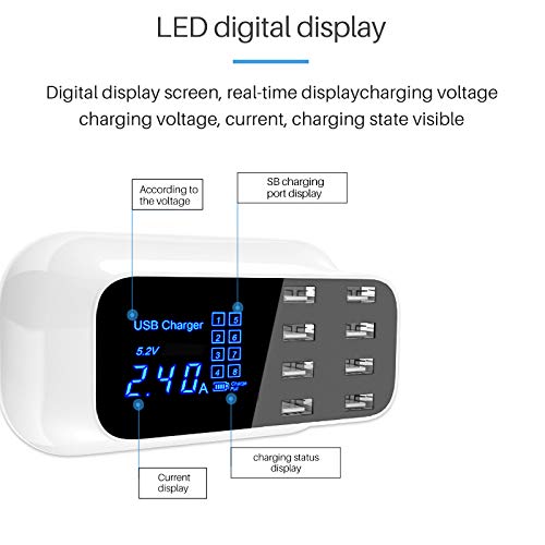 Keptfit, Cargador USB Múltiple, con 8 Puertos, Blanco