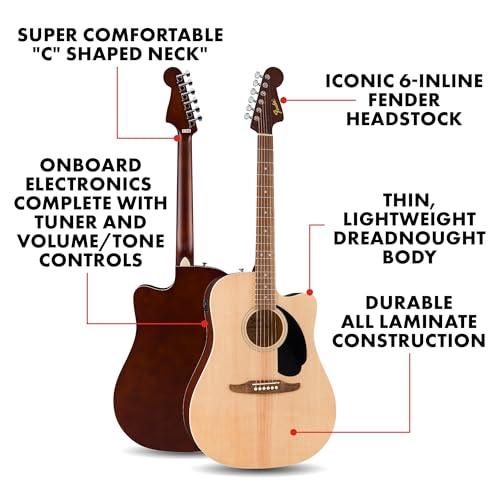 Fender Guitarra Electroacústica California Debut Redondo™ CE, Spruce Top, Black Pickguard, Natural