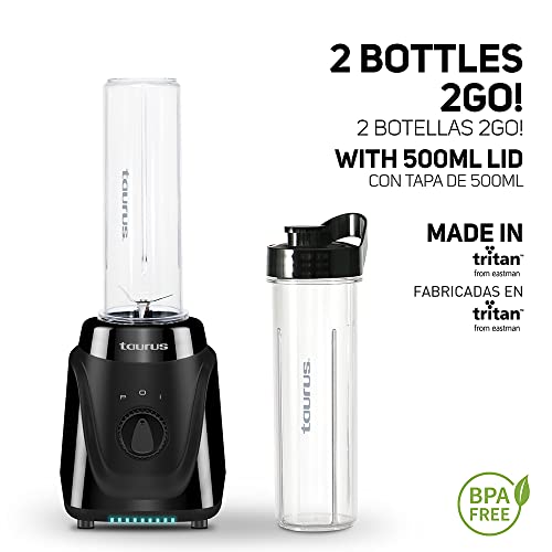 Licuadora Personal Taurus Transparente con 2 Botellas Tritan y Cuchillas Desmontables Sin BPA