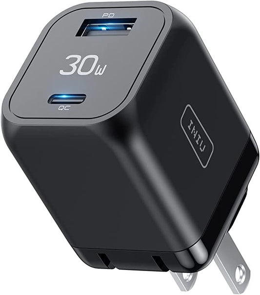 INIU Cargador USB C Portátil, Carga Rápido 30W Enchufe Tipo C 2-Puertos (USB C+USB A) PD 3.0 Cargador de USB-C para iPhone 16 15 14 13 12 11 Pro MAX iPad Xiaomi Samsung S22 S21 Huawei Google Pixel