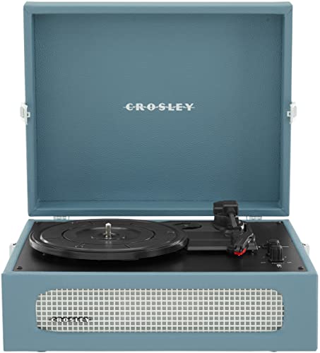 Crosley CR8017B-WB Voyager Vintage Portable Turntable with Bluetooth in/out and Built-in Speakers, Washed Blue