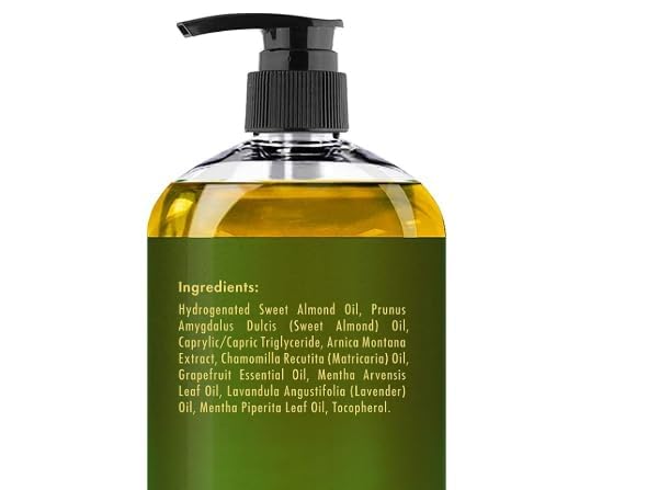 MAJESTIC PURE Aceite de masaje muscular de árnica para el cuerpo, el mejor aceite de terapia natural con aceites esenciales de lavanda y manzanilla, calentamiento, relajación, masajea las articulaciones y los músculos, 8 onzas, juego de 2