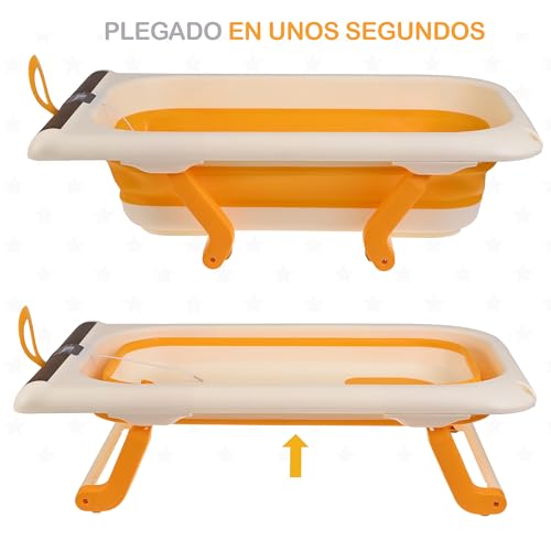 Bañera Para Bebe Plegable Ahorradora de Epacio Con Termometro Y Antideslizante (AMARILLO)