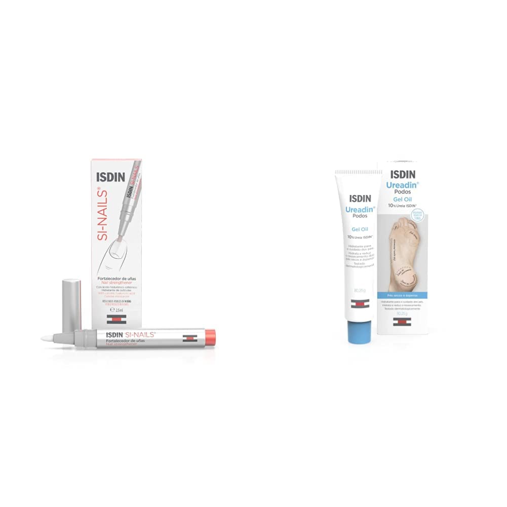 ISDIN SI-NAILS Fortalecedor con ácido hialurónico para uñas débiles y dañadas, hidrata también las cutículas, Acabado Invisible, 2.5 ml + Ureadin Podos Gel Oil, 75ml