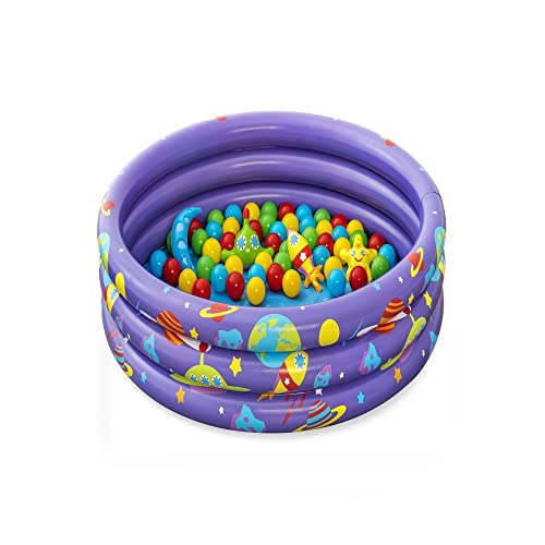 Bestway 52466 Alberca Inflable Redonda 1.02x.25cm 3 Anillos Morada con Pelotas Clave, Multicolor