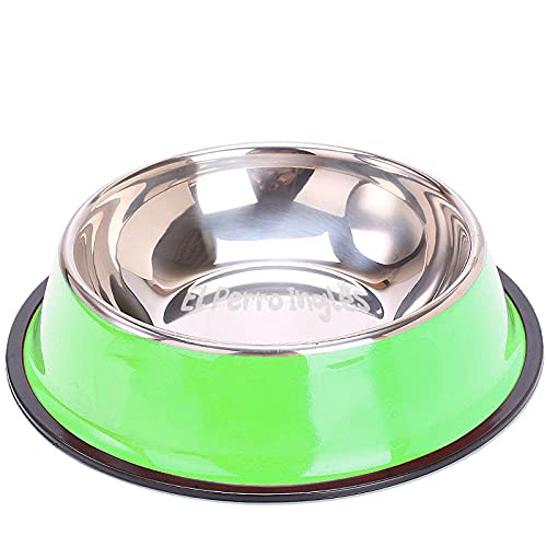 El Perro Inglés Plato de Acero Inoxidable para Mascotas, Diferentes Colores, Excelente Calidad. (Verde, M (24 oz))