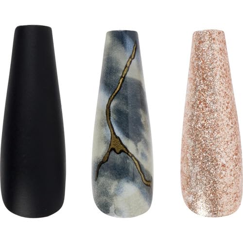 CALA - "Lavish Touch" uñas postizas largas (24 uñas en 12 tamaños, mármol y negro)