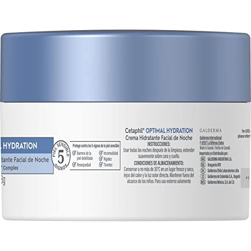 CETAPHIL Optimal Hydration Loción Hidratante Facial de Noche 1 pz 48 g Ácido Hialurónico Aumenta Hidratación 50% Recomendada por Dermatólogos para Piel Sensible