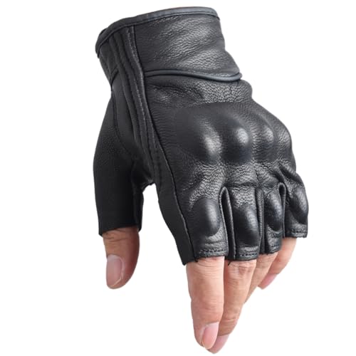 Guantes de Motocicleta Guantes de Cuero de conducción de Motor de Medio Dedo para los Hombres Guantes sin Dedos (Medium)
