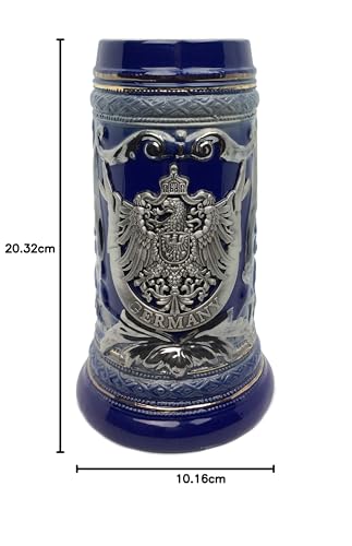 Taza de Cerveza OktoberfestHaus Azul Cobalto con Emblema de Metal para Hombre