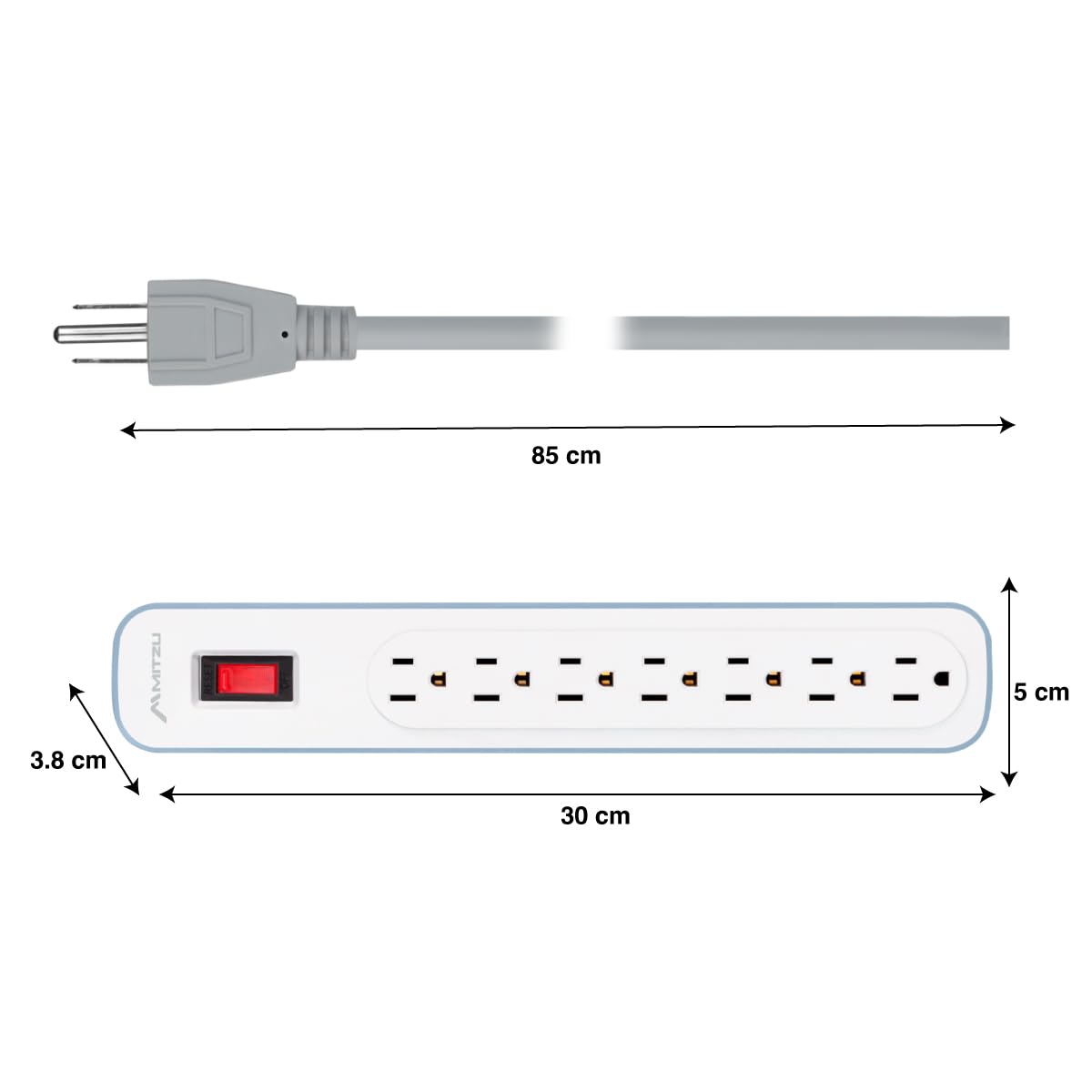 Barra Multicontactos Mitzu 7 Salidas con Seguro Protector