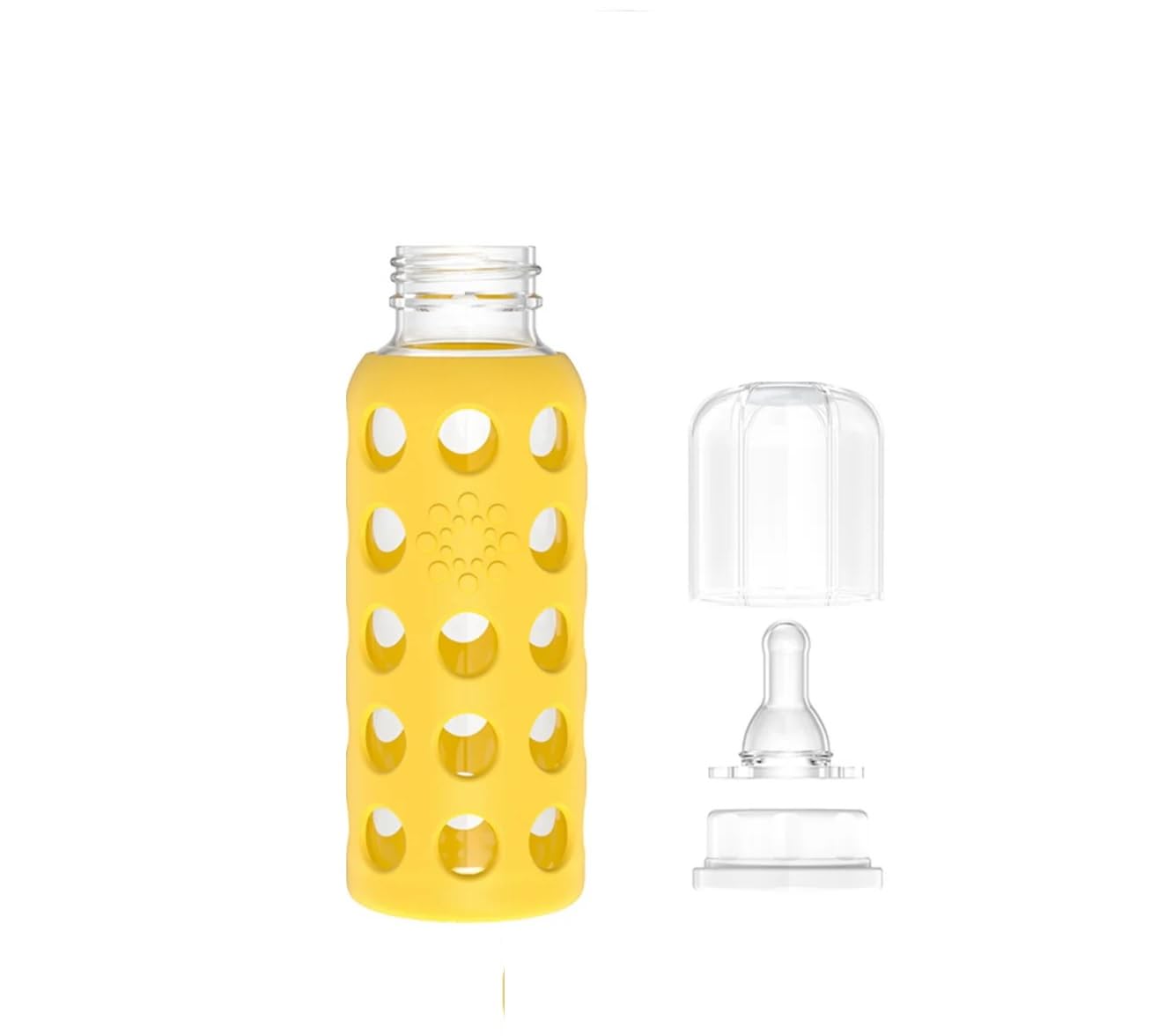 Lifefactory Biberón de vidrio para bebé libre de BPA | Funda protectora de silicona | 9 oz Paquete de 2 | Mango, Papaya