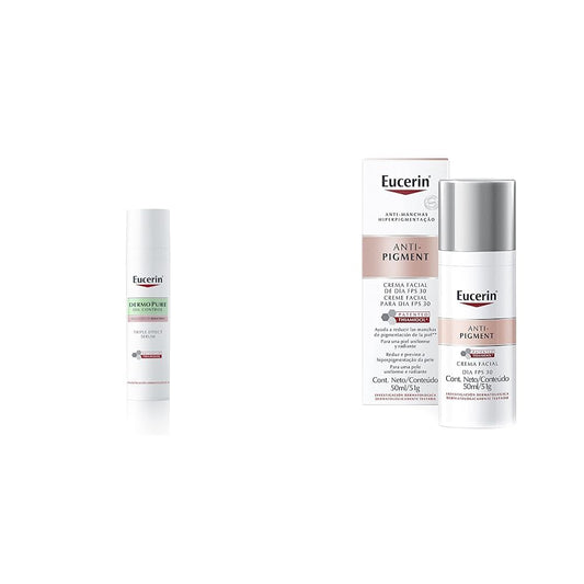 Serum facial ligero DermoPure Triple Effect (40 ml), Efecto Anti-Manchas, Anti-Imperfecciones y Anti-Brillo, para una piel sin imperfecciones por acné + Antipigment Crema Día Fps 30+ 50ml