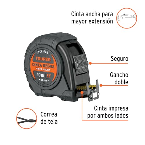 Flexómetro Truper Negra 10 m contra Impactos