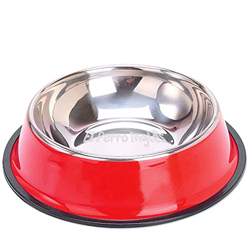 El Perro Inglés Plato de Acero Inoxidable para Mascotas, Diferentes Colores, Excelente Calidad. (Rojo, XL (64 oz))