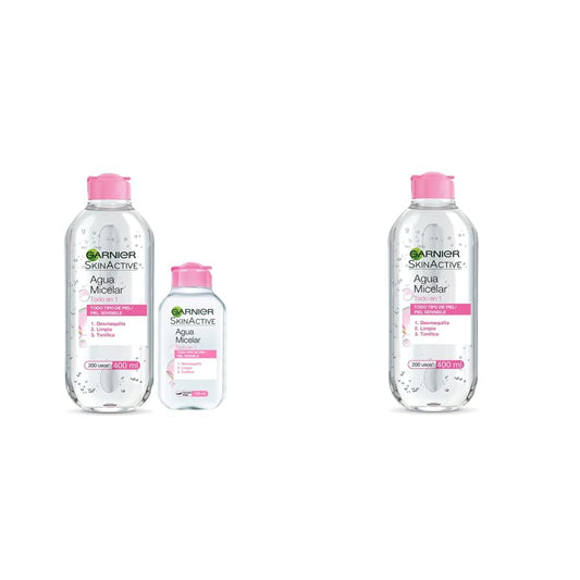 Garnier Skin Active Kit Micelar Todo en 1 400ml y 100ml + Garnier Skin Naturals Face Agua Micelar Desmaquillante para Todo Tipo de Piel, 400 ml