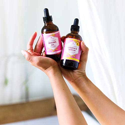 Vitamin E Jojoba Oil by Leven Rose 100% Pure Organic All Natural Face, Dry Skin & Body Moisturizer Treatment, Hair & Nail Growth Oil, Pure Makeup Remover, Acne Cleansing Oil Large 4 oz